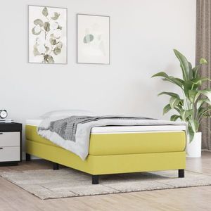 vidaXL Pat box spring cu saltea, verde, 100x200 cm, textil imagine