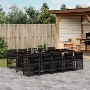 vidaXL Set mobilier de exterior cu perne, 11 piese, negru, poliratan imagine