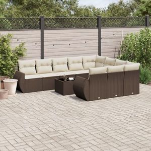 vidaXL Set mobilier de exterior cu perne, 11 piese, maro, poliratan imagine