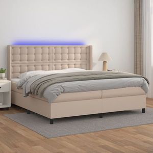 vidaXL Pat cu arcuri, cu saltea și LED cappuccino 200x200 cm piele eco imagine