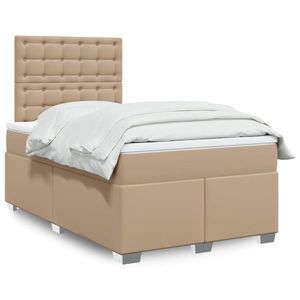 vidaXL Pat box spring cu saltea, cappuccino, 80x200 cm piele ecologică imagine