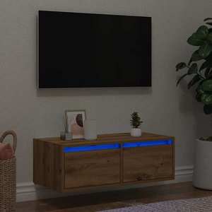 vidaXL Comodă TV cu lumini LED, stejar artizanal, 75x35, 5x25 cm imagine