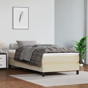 vidaXL Pat box spring cu saltea, crem, 100x200 cm, piele ecologică imagine