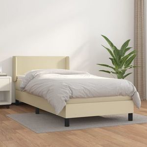 vidaXL Pat box spring cu saltea, crem, 100x200 cm, piele ecologică imagine