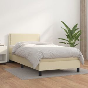 vidaXL Pat box spring cu saltea, crem, 100x200 cm, piele ecologică imagine