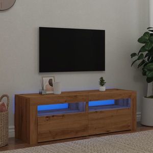 vidaXL Dulap TV cu LED stejar artizanal 120x35x40 cm lemn prelucrat imagine