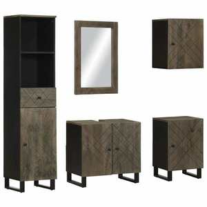 vidaXL Set de mobilier de baie 5 piese din lemn masiv de mango negru imagine