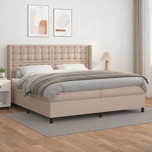 vidaXL Pat continental cu saltea, cappuccino, 200x200 cm, piele eco imagine