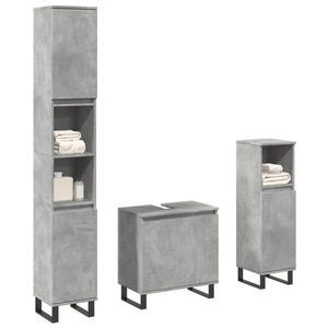 vidaXL Set mobilier de baie, 3 piese, gri beton, lemn compozit imagine