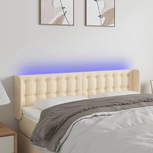 vidaXL Tăblie de pat cu LED, crem, 147x16x78/88 cm, textil imagine