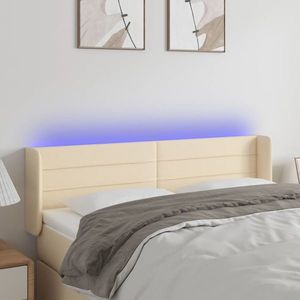 vidaXL Tăblie de pat cu LED, crem, 147x16x78/88 cm, textil imagine