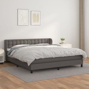 vidaXL Pat box spring cu saltea, gri, 160x200 cm, piele ecologică imagine