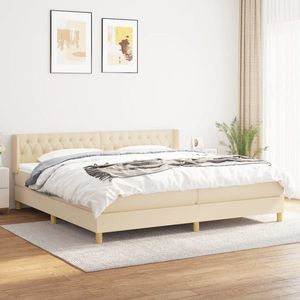 vidaXL Pat box spring cu saltea, crem, 160x200 cm, material textil imagine