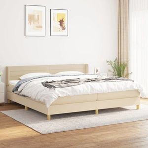 vidaXL Pat box spring cu saltea, crem, 200x200 cm, textil imagine