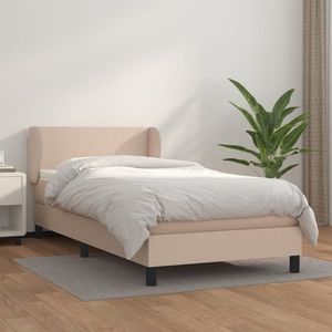 vidaXL Pat box spring cu saltea, cappuccino, 90x190 cm piele ecologică imagine