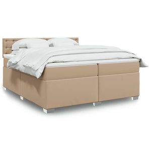 vidaXL Pat continental cu saltea, cappuccino, 200x200 cm, piele eco imagine