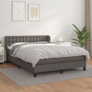 vidaXL Pat box spring cu saltea, gri, 140x190 cm, piele ecologică imagine