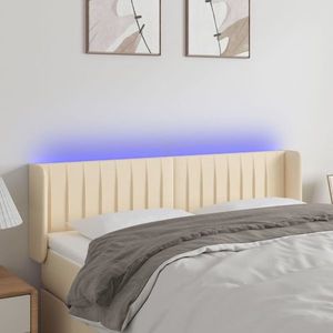 vidaXL Tăblie de pat cu LED, crem, 147x16x78/88 cm, textil imagine