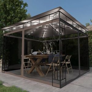 vidaXL Pavilion cu plasă anti-țânțari&lumini LED, gri taupe, 3x3x2, 73 m imagine