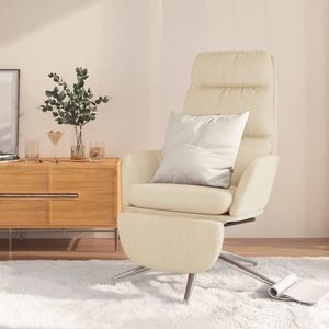 vidaXL Scaun de relaxare cu taburet, crem, material textil imagine