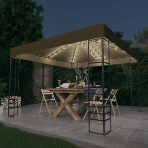 vidaXL Pavilion de grădină cu șiruri de lumini LED, gri taupe 3x3m imagine