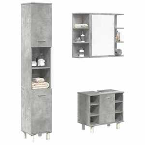 vidaXL Set mobilier de baie, 3 piese, gri beton, lemn compozit imagine