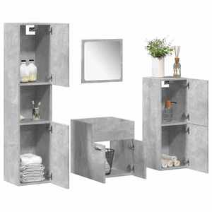 vidaXL Set mobilier de baie, 4 piese, gri beton, lemn compozit imagine