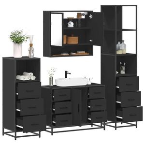 vidaXL Set de mobilier de baie 4 piese Lemn negru prelucrat imagine