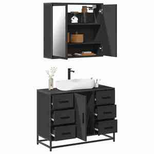 vidaXL Set mobilier de baie, 2 piese, negru, lemn compozit imagine