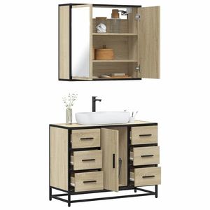 vidaXL Set mobilier de baie, 2 piese, stejar sonoma, lemn prelucrat imagine