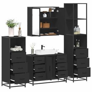 vidaXL Set de mobilier de baie 4 piese Lemn negru prelucrat imagine