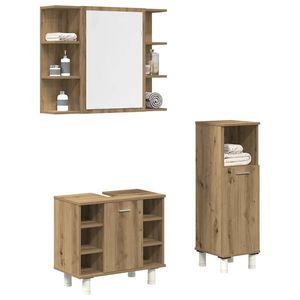 vidaXL Set mobilier de baie, 3 piese, stejar artizanal, lemn prelucrat imagine