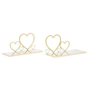 Set 2 etajere pentru pat Hearts, Mauro Ferretti, 41.5x18x21 cm , fier/oglinda, auriu imagine