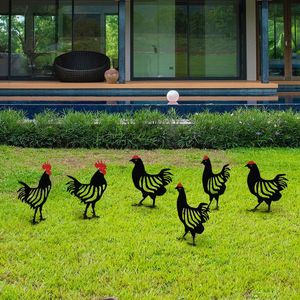 Set decoratiuni pentru gradina, Chicken Family 6, Metal, Negru imagine