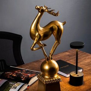 Decoratiune, Deer Pose, 15x57x21 cm, Poliester, Auriu imagine