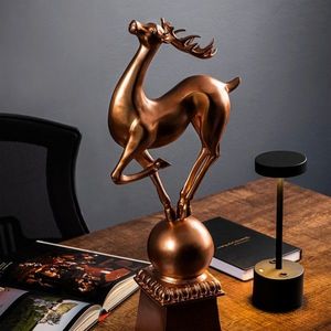 Decoratiune, Deer Pose, 15x57x21 cm, Poliester, Bronz imagine