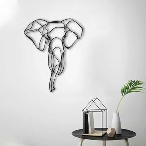 Decoratiune de perete, Elephant 2, Metal, Dimensiune: 52 x 41 cm, Negru imagine