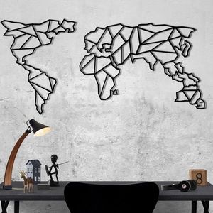 Decoratiune de perete, World Map, Metal, Dimensiune: 60 x 120 cm, Negru imagine