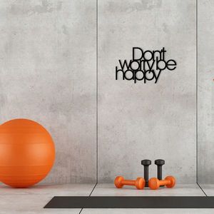 Decoratiune de perete, Dont Worry Be Happy, metal, 50 x 30 cm, negru imagine