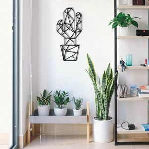 Decoratiune de perete, Cactus Metal Decor, metal, 26 x 55 cm, negru imagine