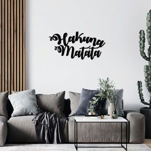 Decoratiune de perete, Hakuna Matata, metal, 70 x 35 cm, negru imagine