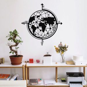 Decoratiune de perete, World Map, metal, 49 x 50 cm, negru imagine