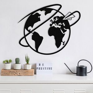 Decoratiune de perete, Travel, metal, 55 x 44 cm, negru imagine