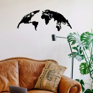 Decoratiune de perete, World Map Small Metal Decor, metal, 100 x 39 cm, negru imagine