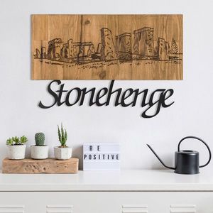 Decoratiune de perete, Stonehenge, lemn/metal, 58 x 38 cm, negru/maro imagine