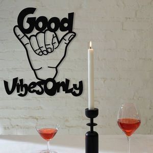 Decoratiune de perete, Good Vibes Only, metal, 52 x 58 cm, negru imagine