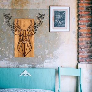 Decoratiune de perete, Deer, lemn/metal, 61 x 66 cm, negru/maro imagine