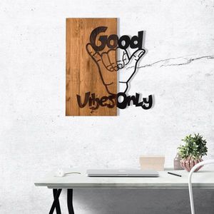 Decoratiune de perete, Good Vibes, lemn/metal, 50 x 58 cm, negru/maro imagine