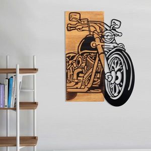 Decoratiune de perete, Chopper 2, lemn/metal, 44 x 61 cm, negru/maro imagine