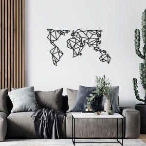 Decoratiune de perete, World Map Metal Decor, metal, 100 x 59 cm, negru imagine